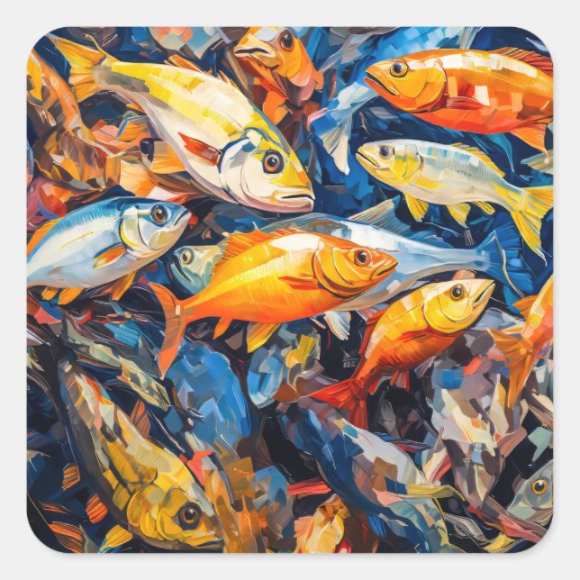 Sticker Carré Peinture à l'huile de poisson (Devant)