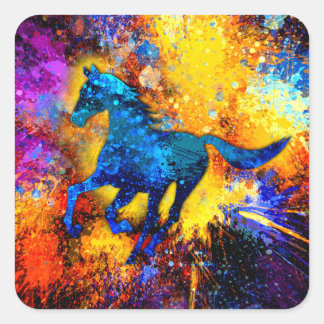 Sticker Carré Peinture Abstraite de Cheval en Course