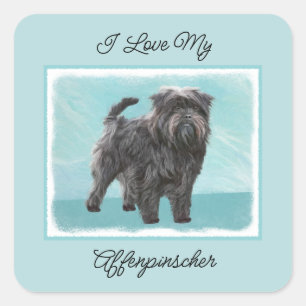 Sticker Carré Peinture Affenpinscher - Joli art original chien