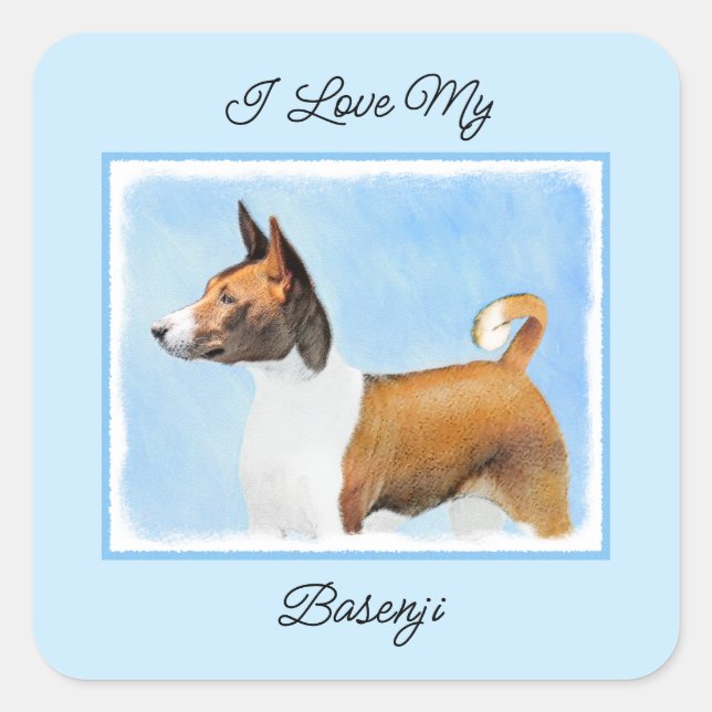 Sticker Carré Peinture Basenji - Belle Art Original (Devant)