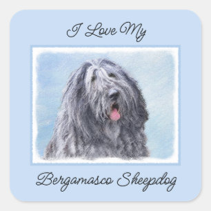 Sticker Carré Peinture Bergamasco Sheepdog - Chien original mign