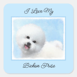 Sticker Carré Peinture Bichon Frise - Cute Original Chien Art