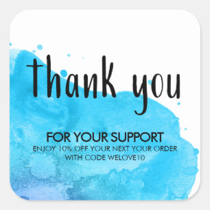 Sticker Carré Peinture bleu Splatter Petite entreprise Remise