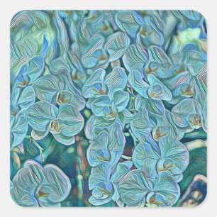 Sticker Carré Peinture bleu violet de fleurs d'orchidées mignonn