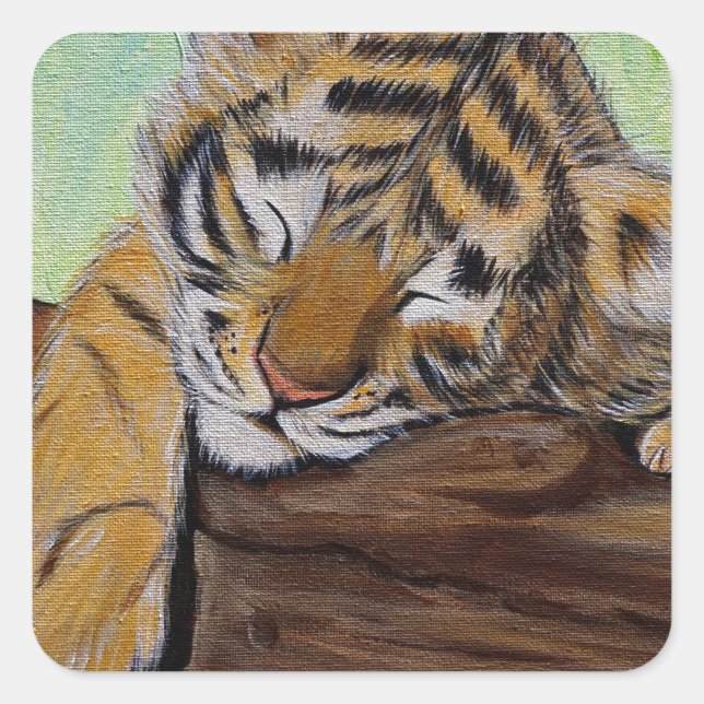 Sticker Carré Peinture Cute Sleeping Tiger Cub (Devant)