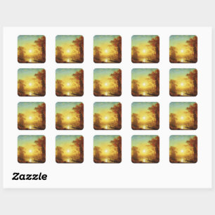 Sticker Carré Peinture d'Albert Bierstadt, Lever de soleil,