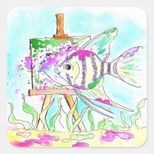 Sticker Carré Peinture d'artiste des poissons-anges