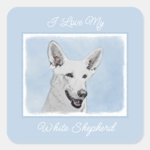 Sticker Carré Peinture de berger blanc - Joli Pièce d'art origin