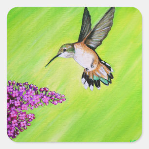 Sticker Carré Peinture de colibri et de lilas