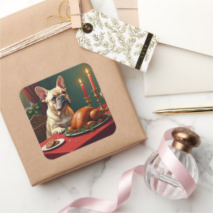 Sticker Carré Peinture de fête de Noël de Bouledogue Français