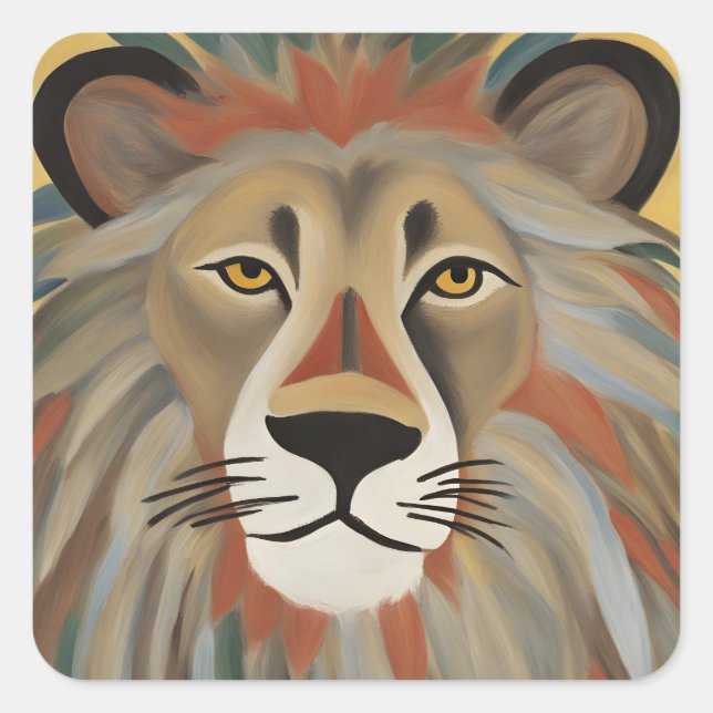 Sticker Carré Peinture de lion (Devant)