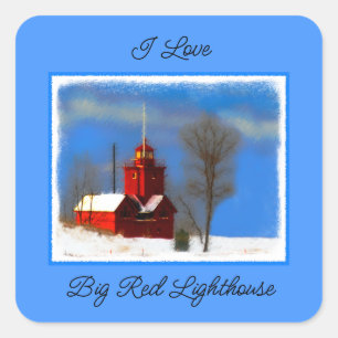 Sticker Carré Peinture de phare rouge - Art original