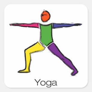 Sticker Carré Peinture de pose de yoga du guerrier 2 avec le