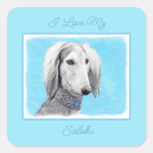 Sticker Carré Peinture de Saluki (Argent) - Cute Original Chien 