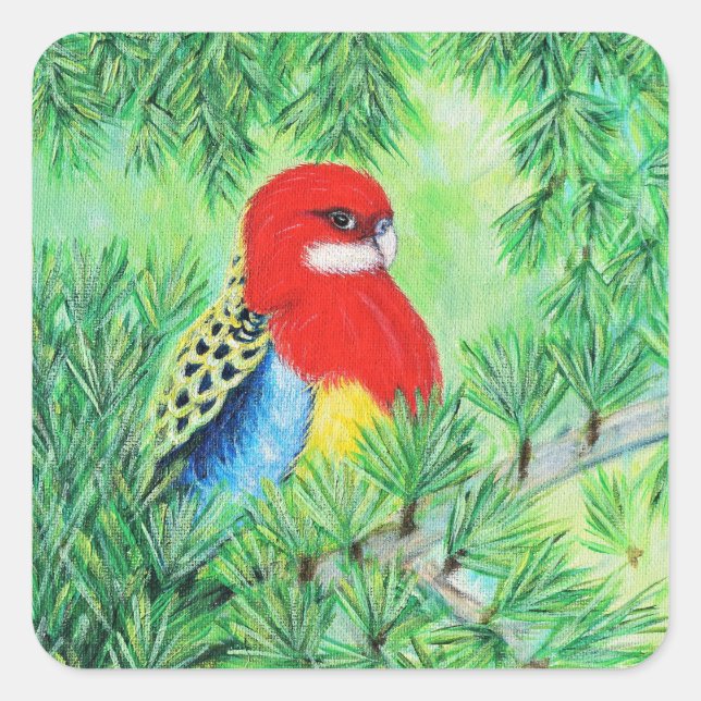 Sticker Carré Peinture d'oiseaux Rosella (Devant)