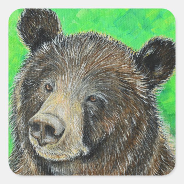 Sticker Carré Peinture d'ours Brown réfléchie (Devant)
