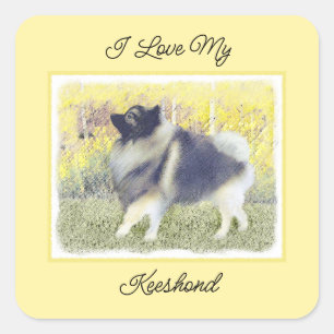 Sticker Carré Peinture en teint de Keeshond - jolie art original