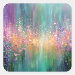 Sticker Carré Peinture florale abstraite aux couleurs vives