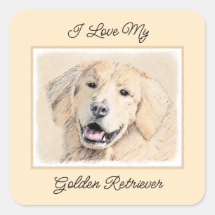 Sticker Carré Peinture Golden Retriever - Joli art original chie