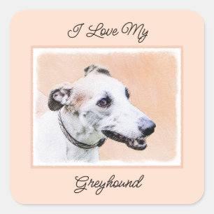 Sticker Carré Peinture Greyhound - Cute Original Chien Art