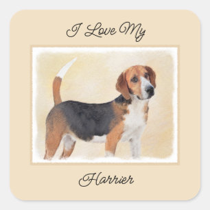 Sticker Carré Peinture Harrier - Joli art original chien