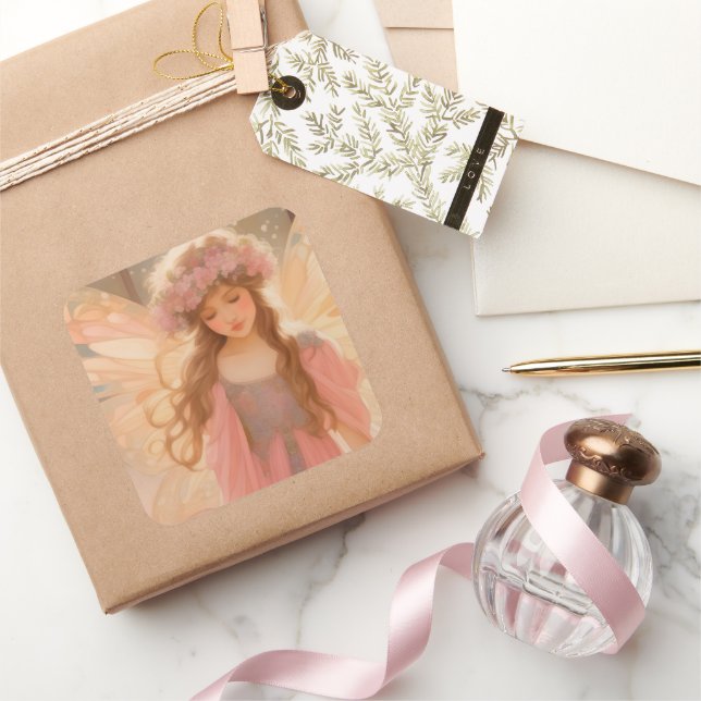 Sticker Carré Peinture Imaginaire Fée Rose Cute (Cadeaux)