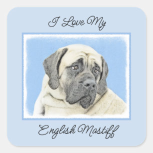 Sticker Carré Peinture Mastiff (Fawn) anglaise - Art Chien origi