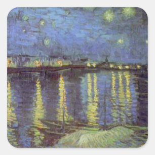 Sticker Carré Peinture nocturne étoilée de Van Gogh