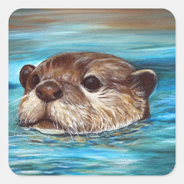 Sticker Carré Peinture sur la loutre de rivière (Devant)