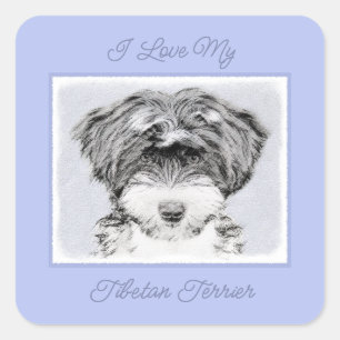 Sticker Carré Peinture Tibétaine Terrier - Cute Original Chien A
