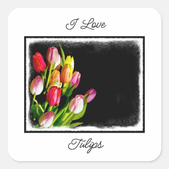 Sticker Carré Peinture Tulip - Art Fleur original (Devant)