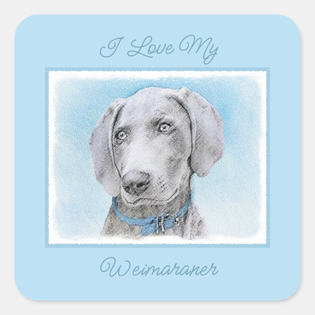 Sticker Carré Peinture Weimaraner - Joli Carré d'art original ch (Devant)