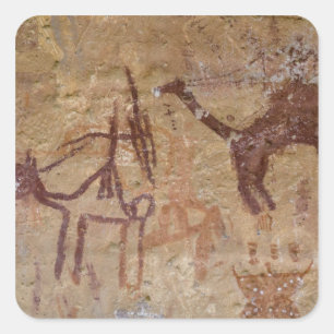 Sticker Carré Peintures rupestres préhistoriques avec chameaux 