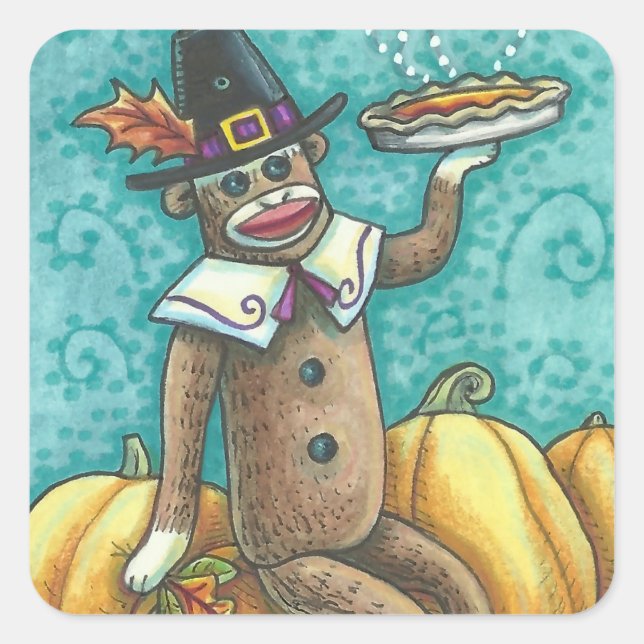 Sticker Carré PÈLERINERIE DE SOCK MONKEY THANKSGIVING SHEET Squ (Devant)