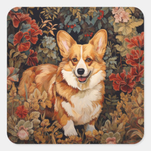 Sticker Carré Pembroke Welsh Corgi dans un jardin de fleurs vict