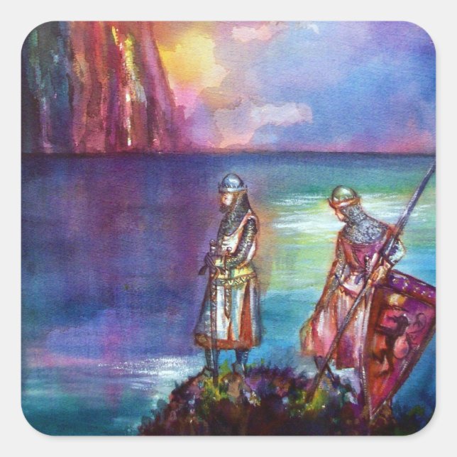 Sticker Carré PENDRAGON Chevaliers médiévaux, Coucher de soleil  (Devant)