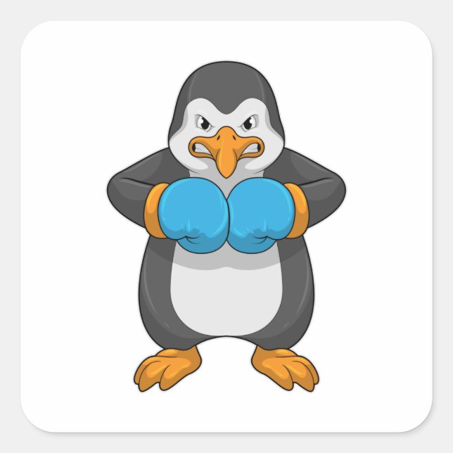 Sticker Carré Penguin at Boxing with Boxing Gloves (Devant)