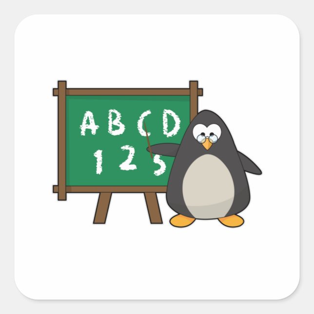 Sticker Carré Penguin comme enseignant avec tableau noir (Devant)