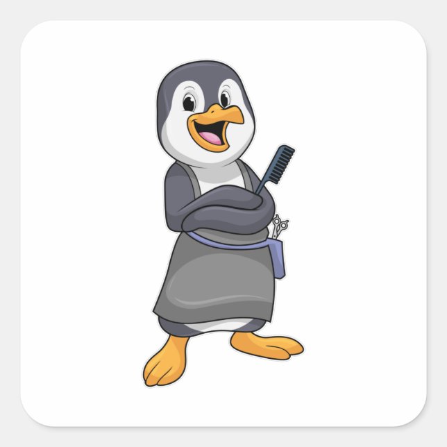 Sticker Carré Penguin en coiffure avec peigne (Devant)