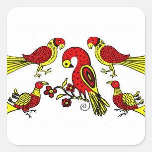 Sticker Carré Pennsylvanie oiseaux d'art populaire allemand