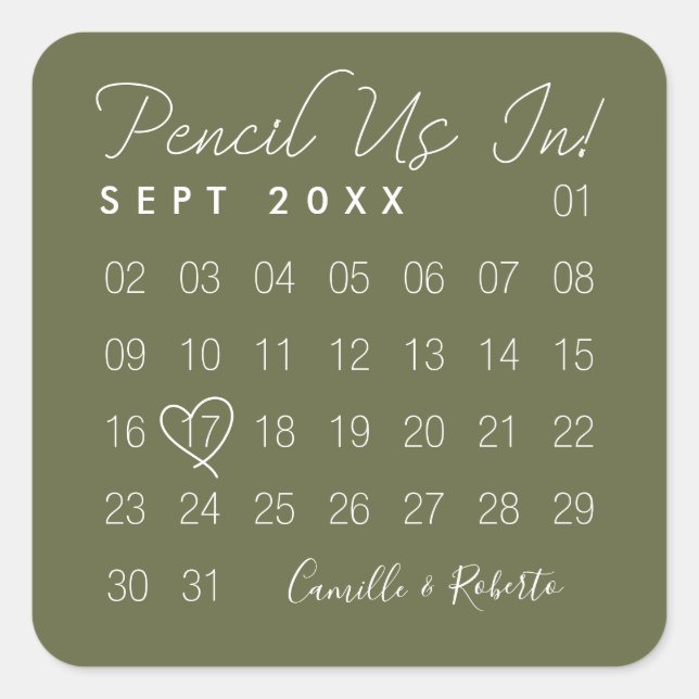Sticker Carré Pensez-Nous Dans Le Calendrier Vert Minimal Sauveg (Devant)