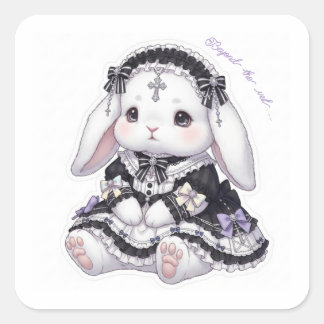 Sticker Carré Pensive Gothic Lolita Bunny - Black & Purple Cross