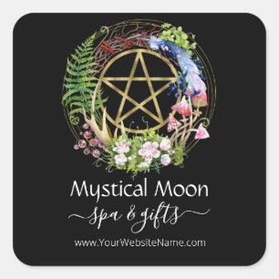 Sticker Carré Pentacle Nature Fleurs de couronne Boho Black Busi