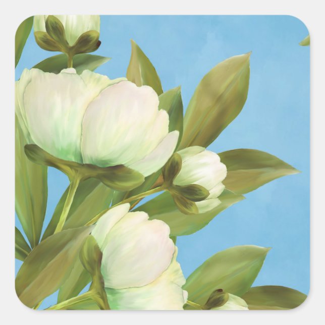 Sticker Carré Peonies blanches classiques Bouquet floral (Devant)