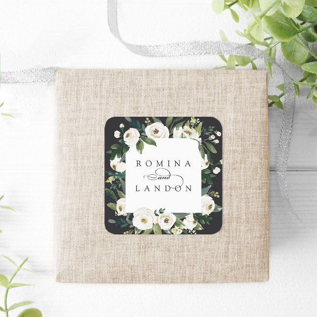 Sticker Carré Peony blanc | Mariage de cadre floral personnalisé (Créateur téléchargé)
