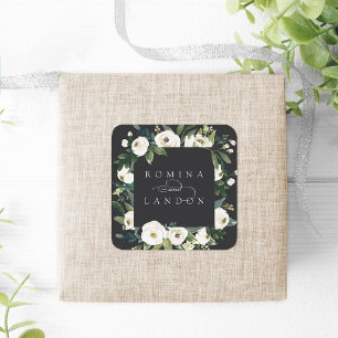 Sticker Carré Peony blanc   Mariage de cadre floral personnalisé