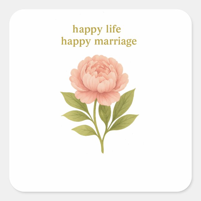 Sticker Carré Peony — Bonne vie, mariage heureux (Devant)