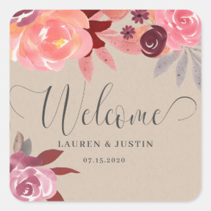Sticker Carré pépins rustiques bienvenue monogramme mariage
