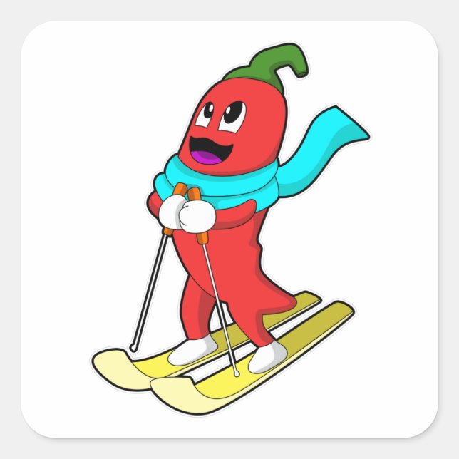 Sticker Carré Pepper en Skier avec Ski (Devant)