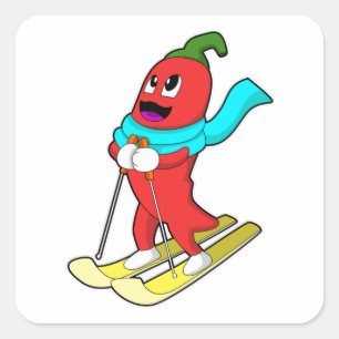 Sticker Carré Pepper en Skier avec Ski